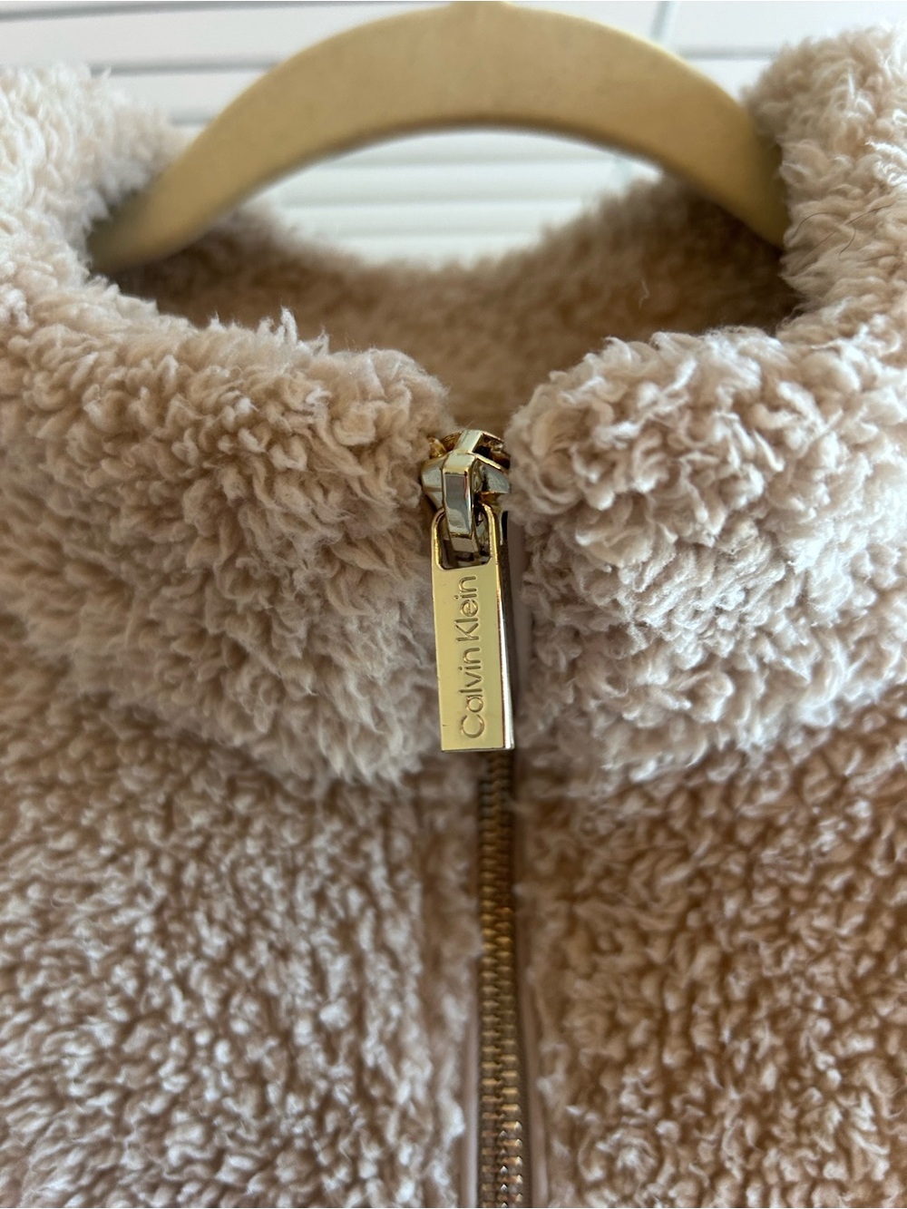 Calvin Klein Tan Teddy Sherpa Half-Zip Pullover Jacket - Picture 2 of 5